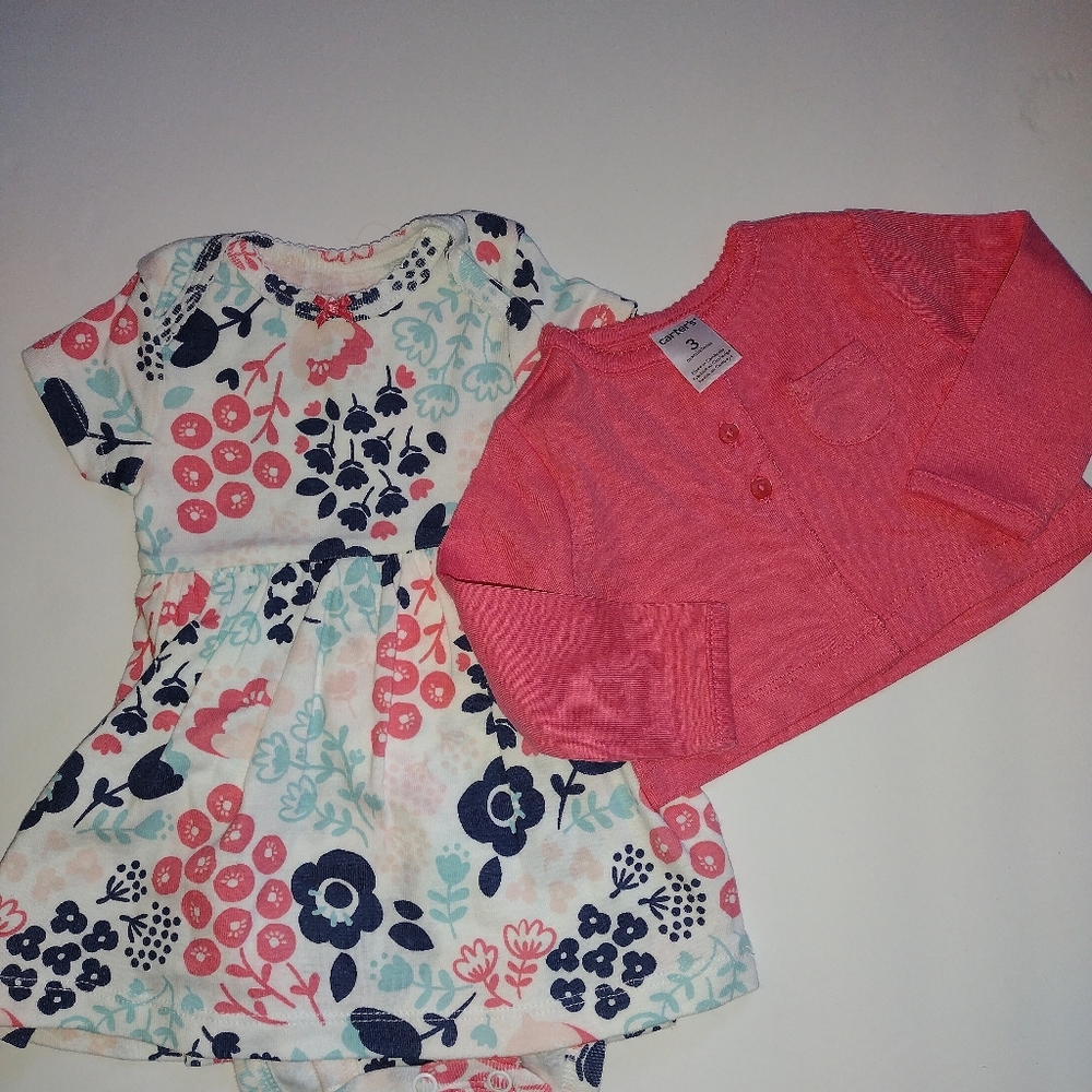 Carter's Baby Girl Dress and Cardigan Set,Pink Blue Floral Sundress and Cardigan
